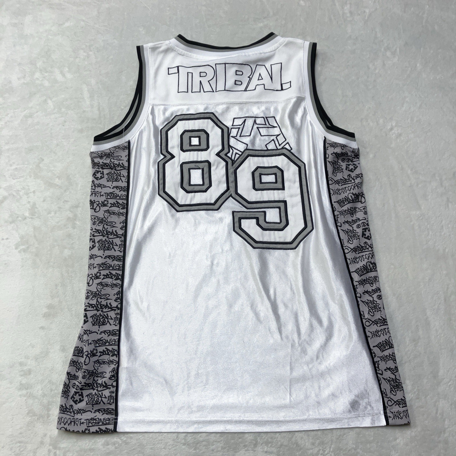 Vintage Tribal Gear Basketball Jersey Embroidered Graffiti Logo Dazzle Silky Y2K