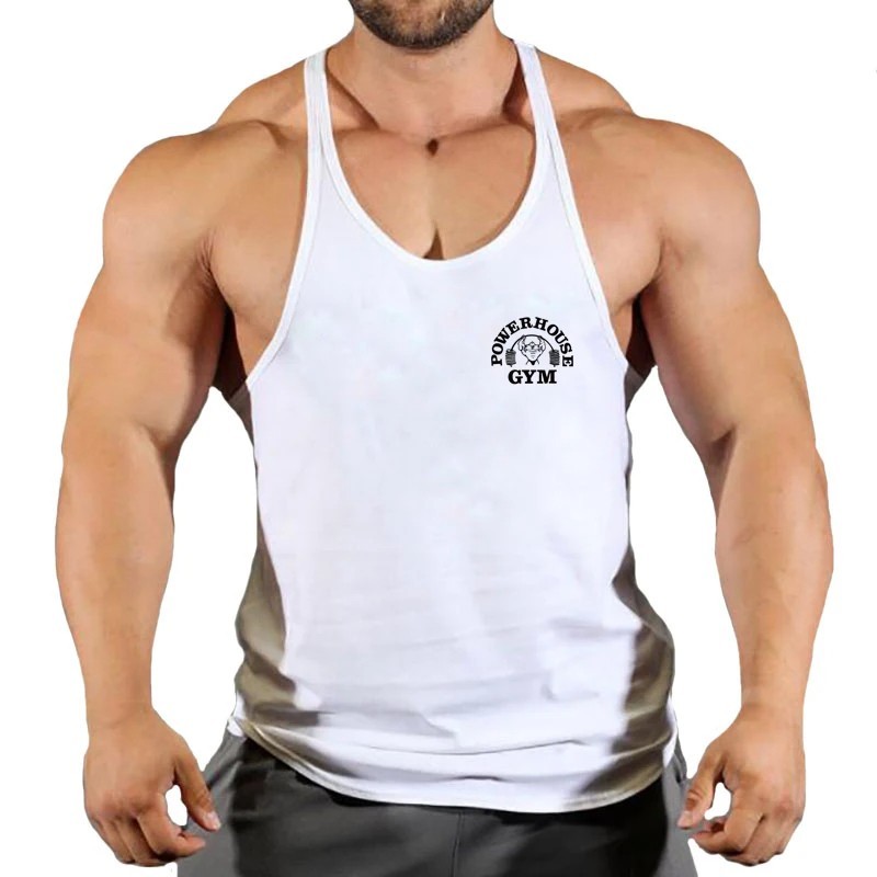 Men Tank Tops Sleeveless Y-Back Shirts Gym Stringer Bodybuilding Fitness Vest