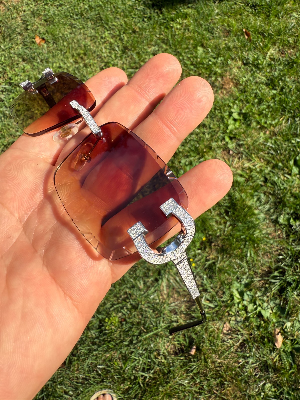 Real 925 Silver Big C VVS MOISSANITE Light Brown Sunglasses – Iced Buffs Glasses