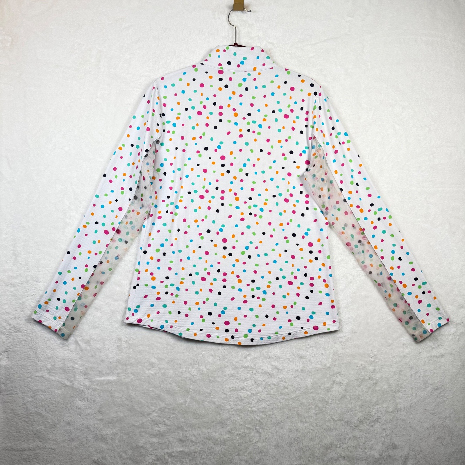 IBKUL M UPF 50+ Confetti Dot 1/4 Zip Golf Top White Mesh Cooling Long Sleeve