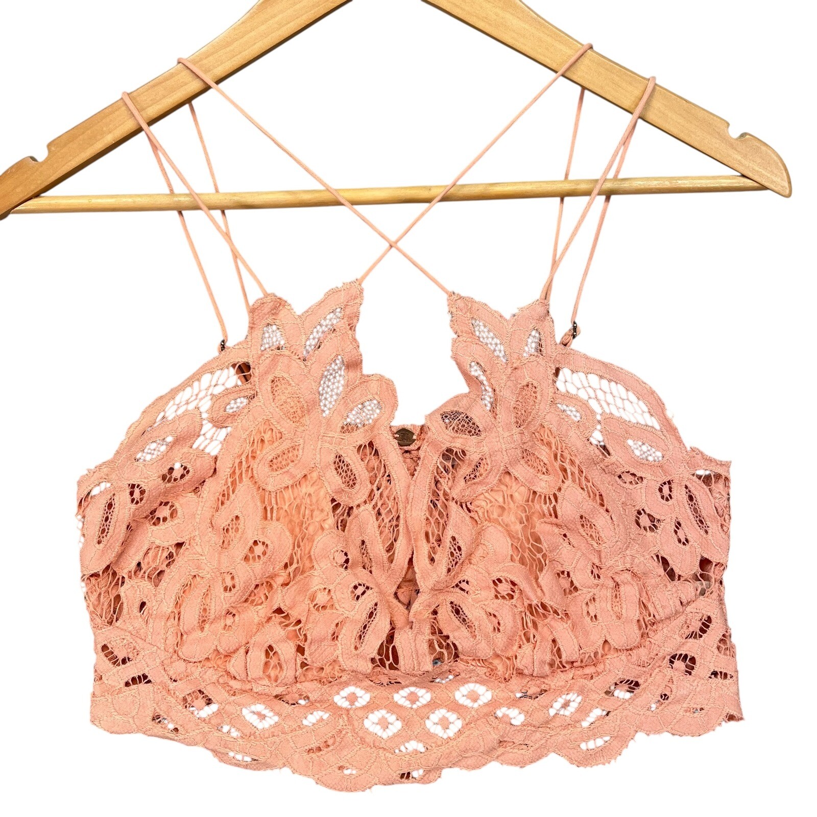 FP One Blush Lace Bralette Top Strappy Back Crochet Boho Festival Medium