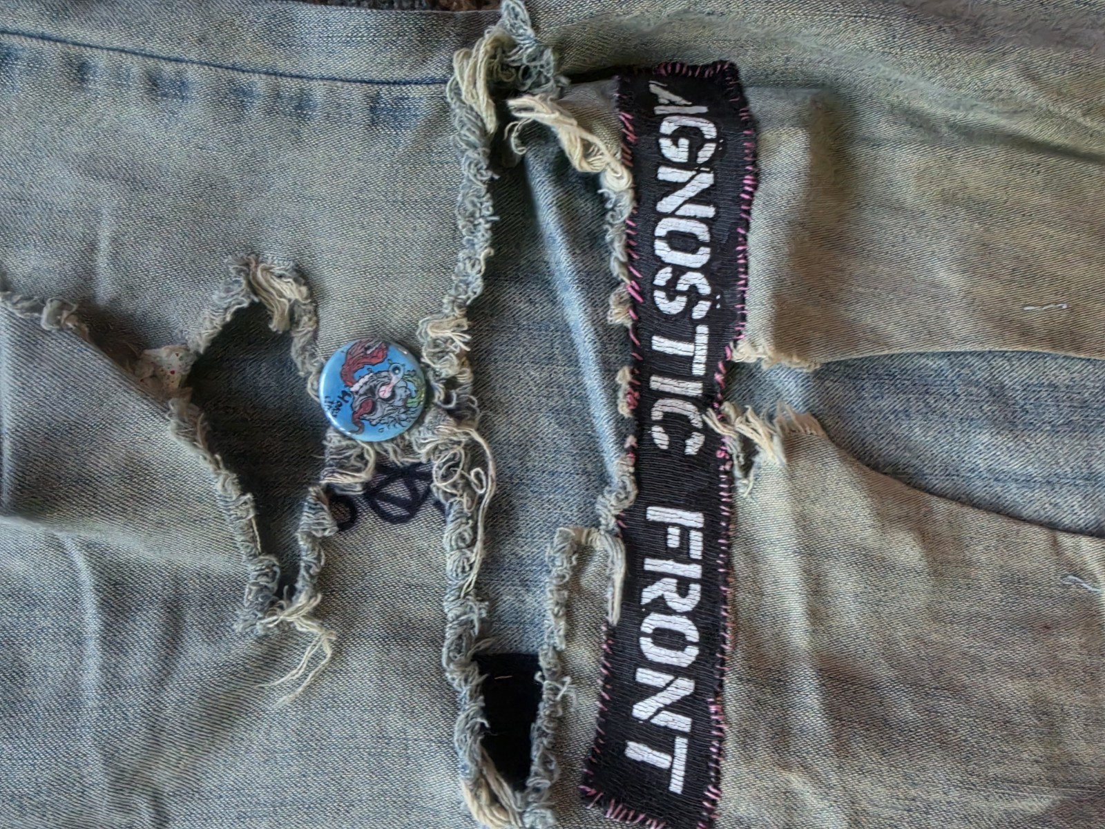 VTG DIY Wide-Leg Flare Jeans XL/XXL: STREET CRUST PUNK BIKER MOTO THRASHED Y2K