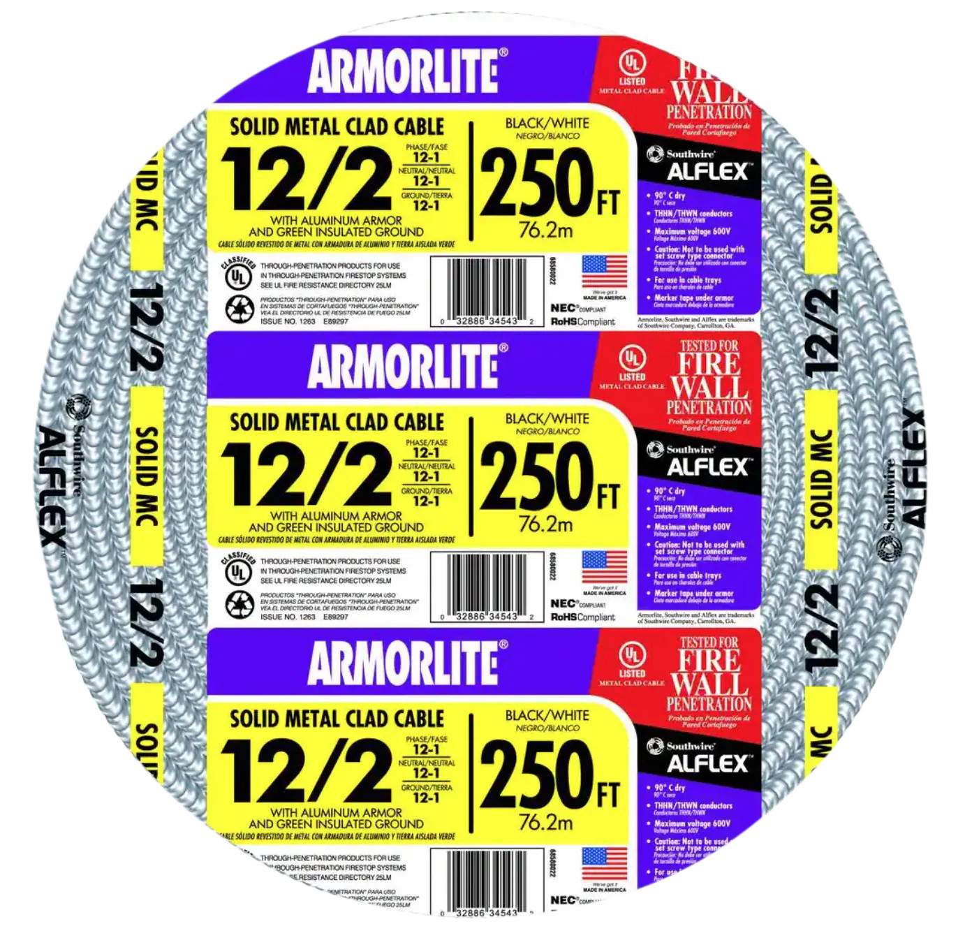 Southwire Armorlite 250-ft 12 / 2 Solid Aluminum MC Cable (Metal Clad)|13100