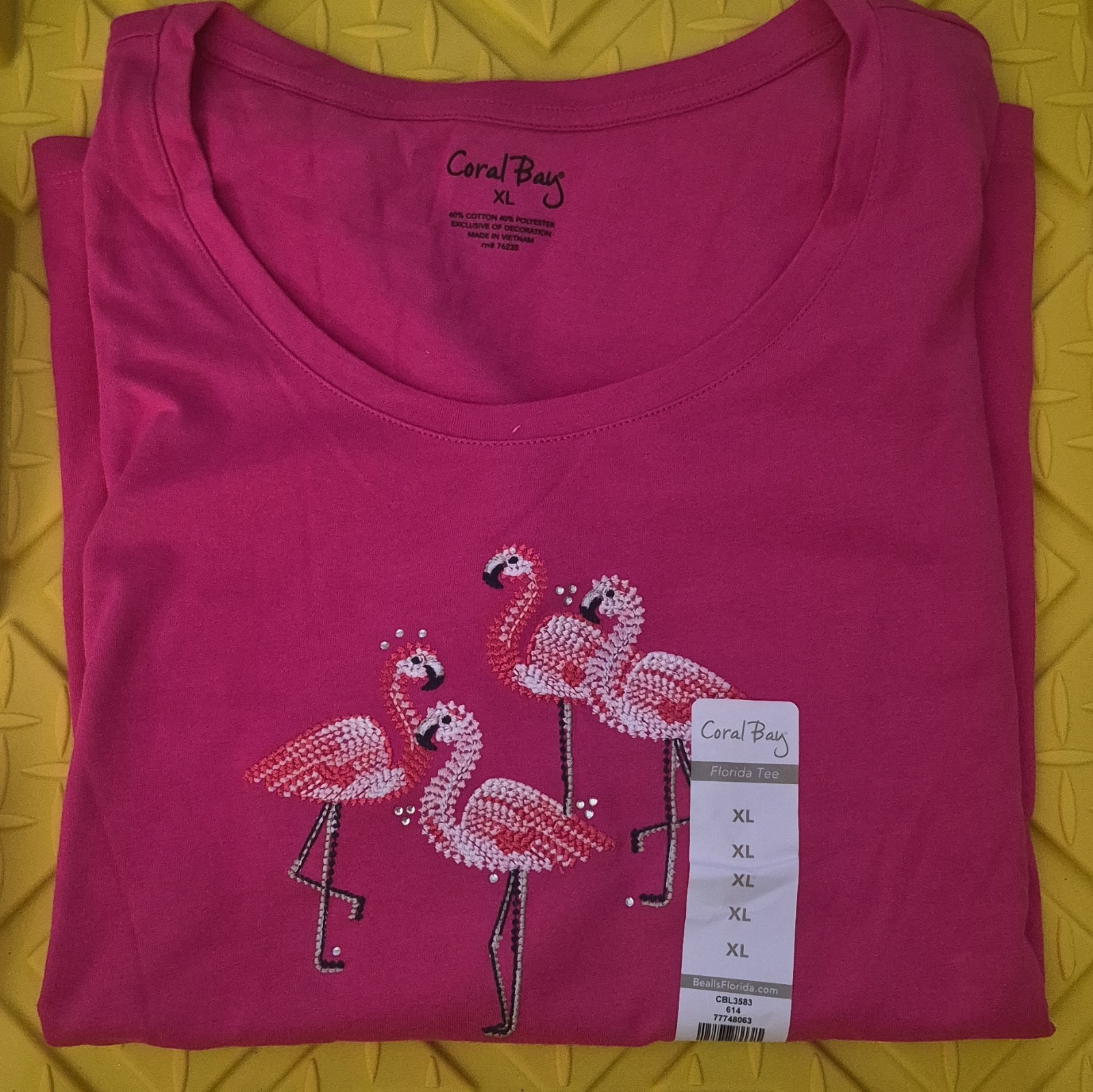 Coral Bay Women’s Pink Cotton Blend Knit Flamingo Tee Scoop Neck XL