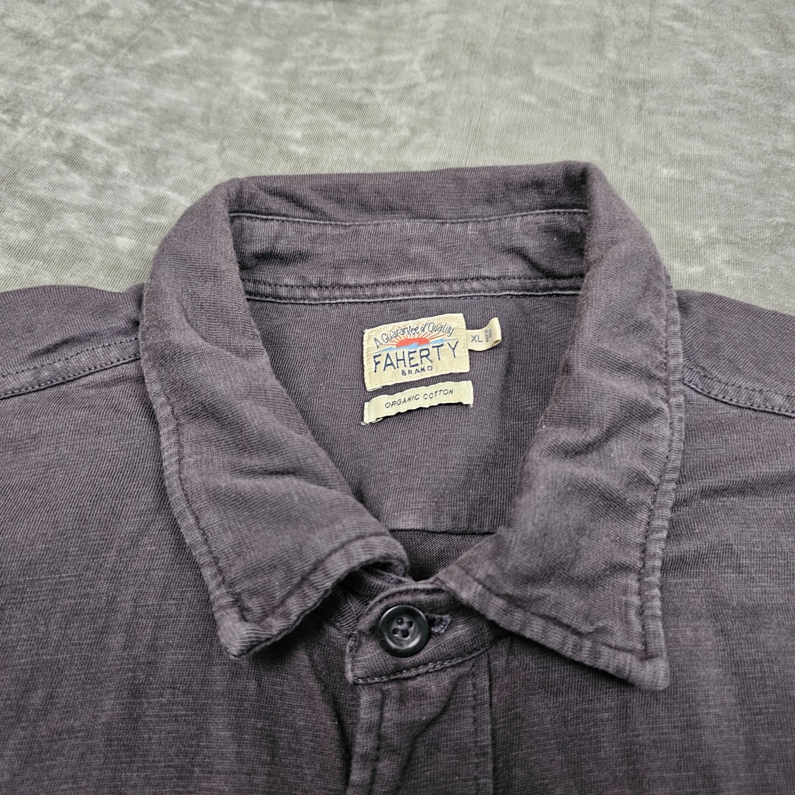 FAHERTY Shirt Mens Extra Large Dark Gray Button Up Short Sleeve Organic Cotton