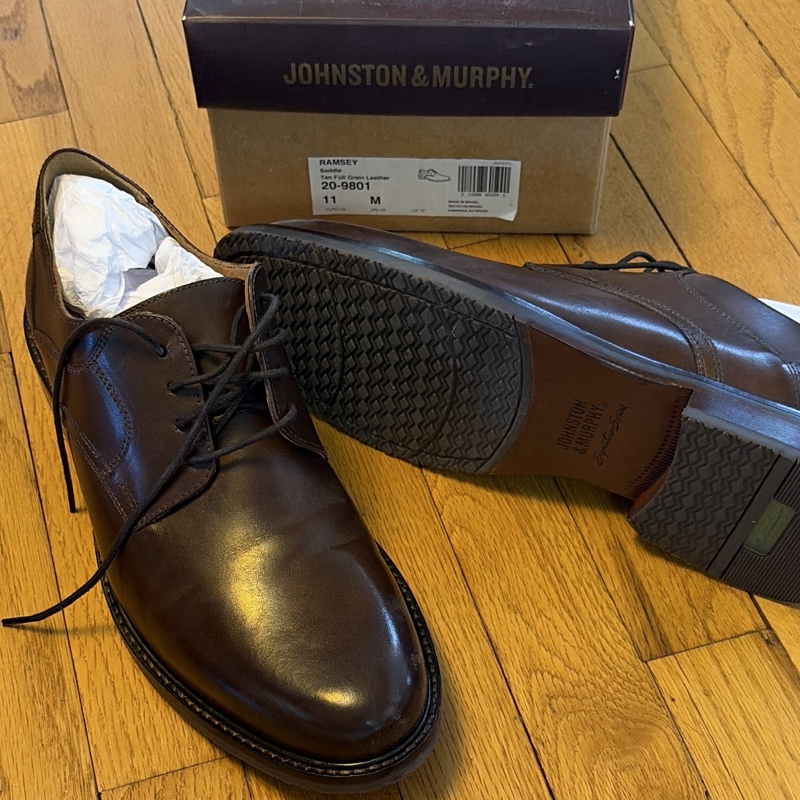 Johnston & Murphy Ramsey Men’s Brown Leather Round Toe Oxford Lace-Up 11 M