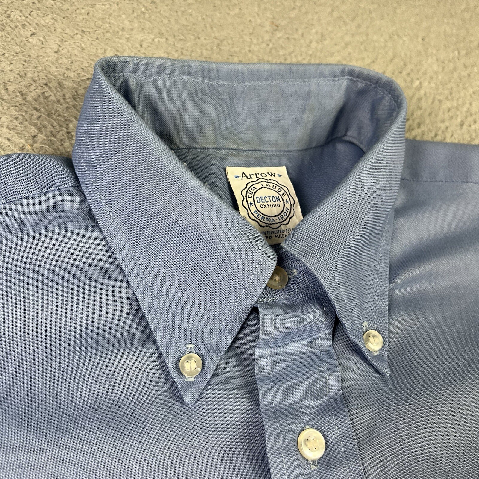 Arrow Cum Laude Shirt Mens 15.5 Blue Permanent Press 60s True Vintage