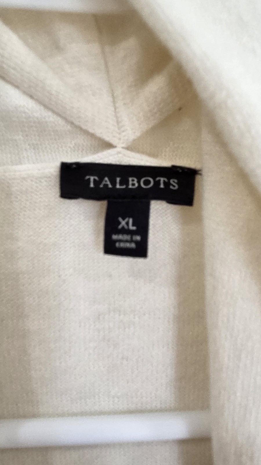Talbots XL Shawl Collar Open Front Cardigan Cotton Cashmere White Navy Stripe