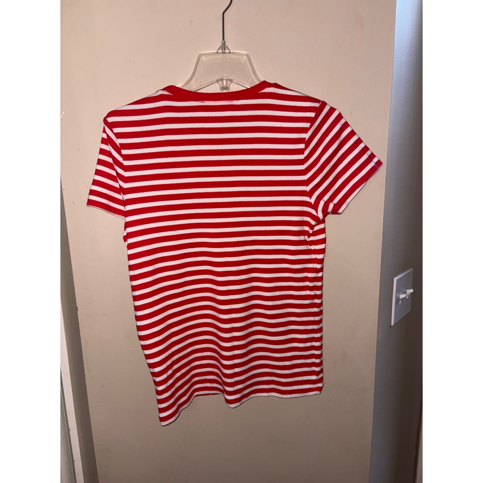 Ralph Lauren Sport Womens XL Red White Striped Short Sleeve Cotton T-Shirt Pony