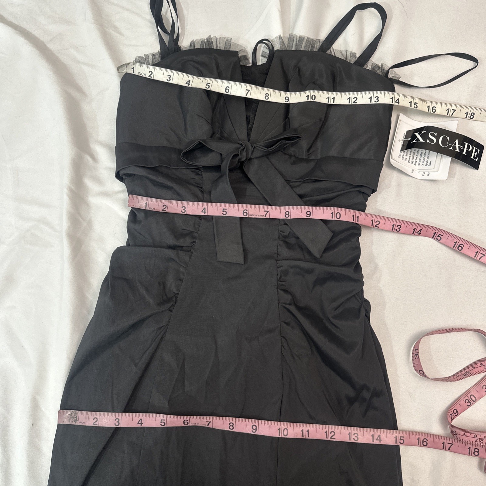 NEW XSCAPE [ 6 ] Strapless Taffeta Mermaid Gown with Bow Detail in Black #Q1201