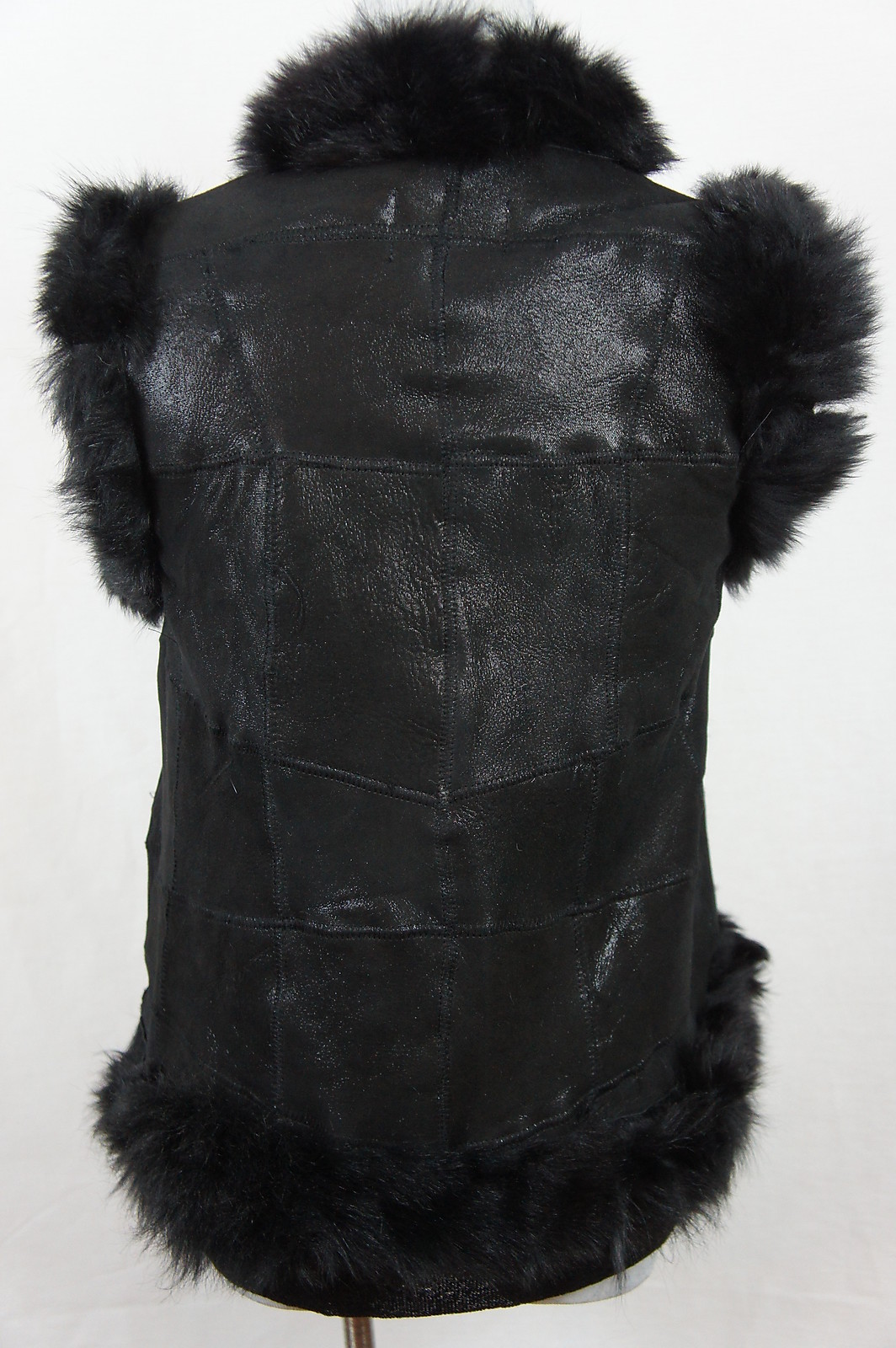 Short Women 100% Shearling Leather Sheepskin Long Haired Toscana Fur Vest Jacket