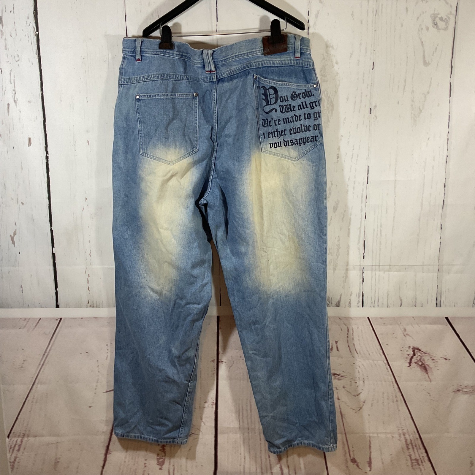 Tupac Makaveli Jeans 42×34 Baggy Denim Fade Graphic Hip Hop Y2K Grunge Rap 90s