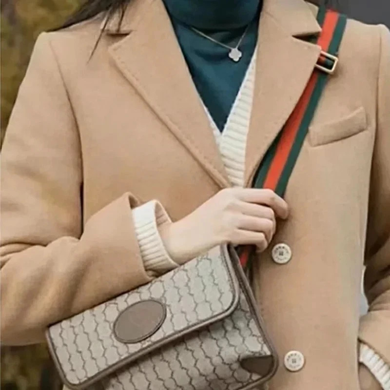 New Crossbody Shoulder Strap Gucci Replacement No Logo Green-Brown Web Leather