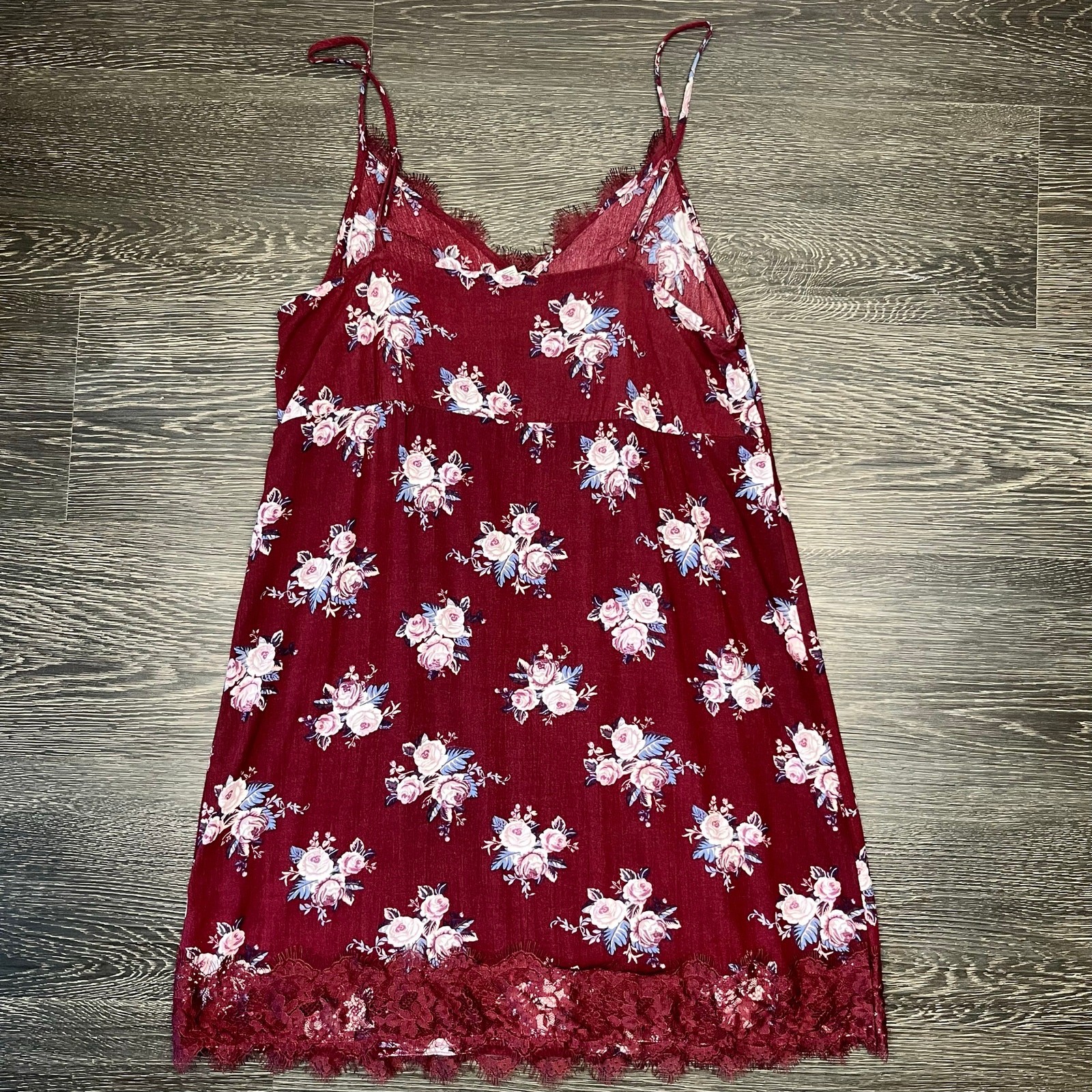American Eagle Womens Y2k Babydoll Mini Burgundy Floral Dress Small Boho Lace