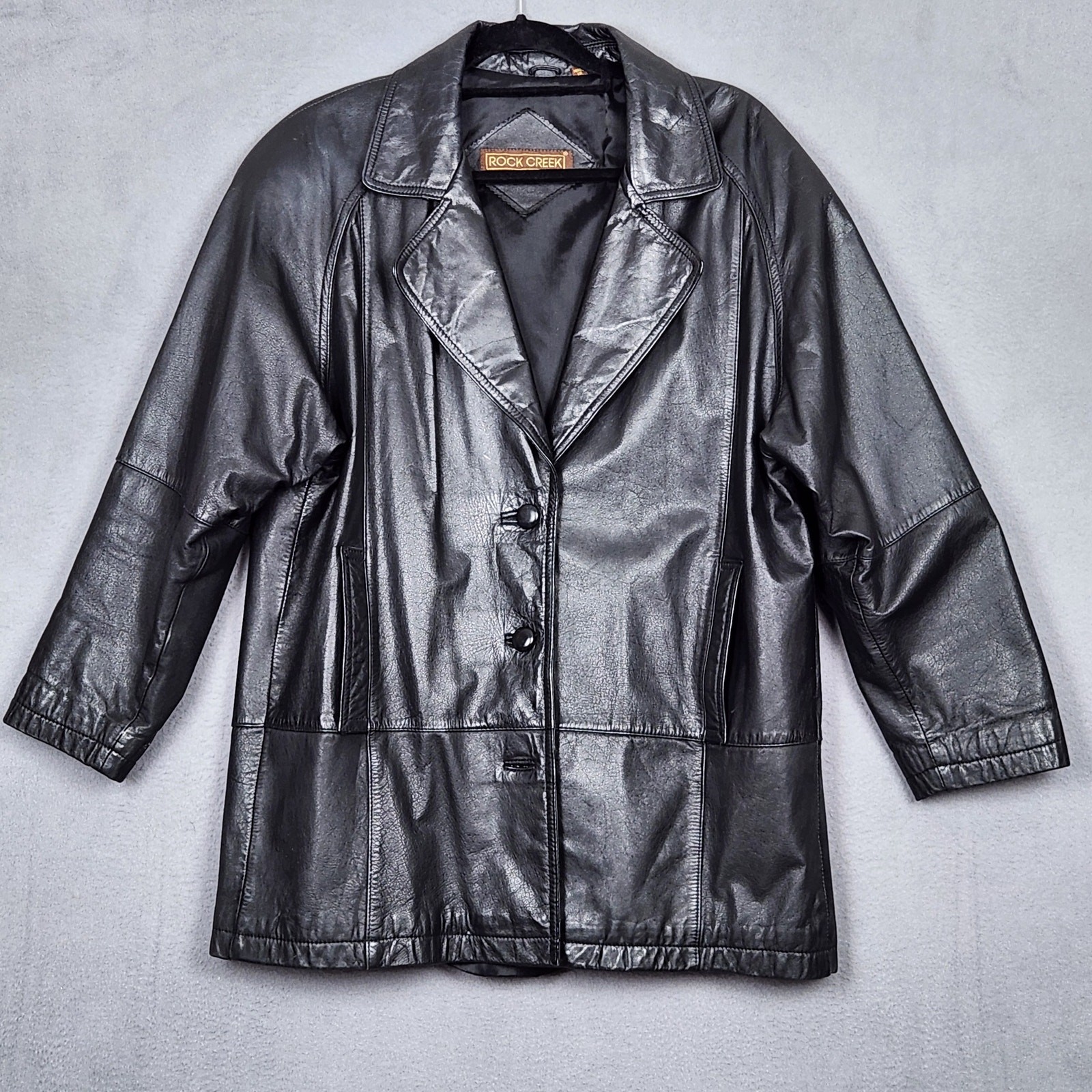 VINTAGE ROCK CREEK Leather Jacket Womens Medium Black Button Up Lightweight Moto