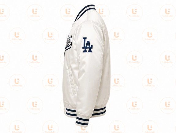 Los Angeles Dodgers White Satin Varsity Jacket, LA Dodgers Baseball Bomber Jacke