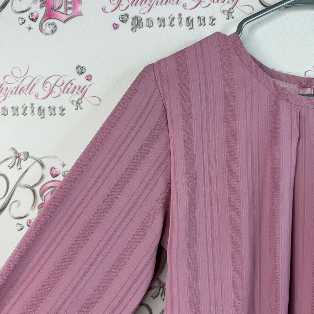 Deep, long sleeve pink keyhole, opening back Chic Mauve Blouse for Women
