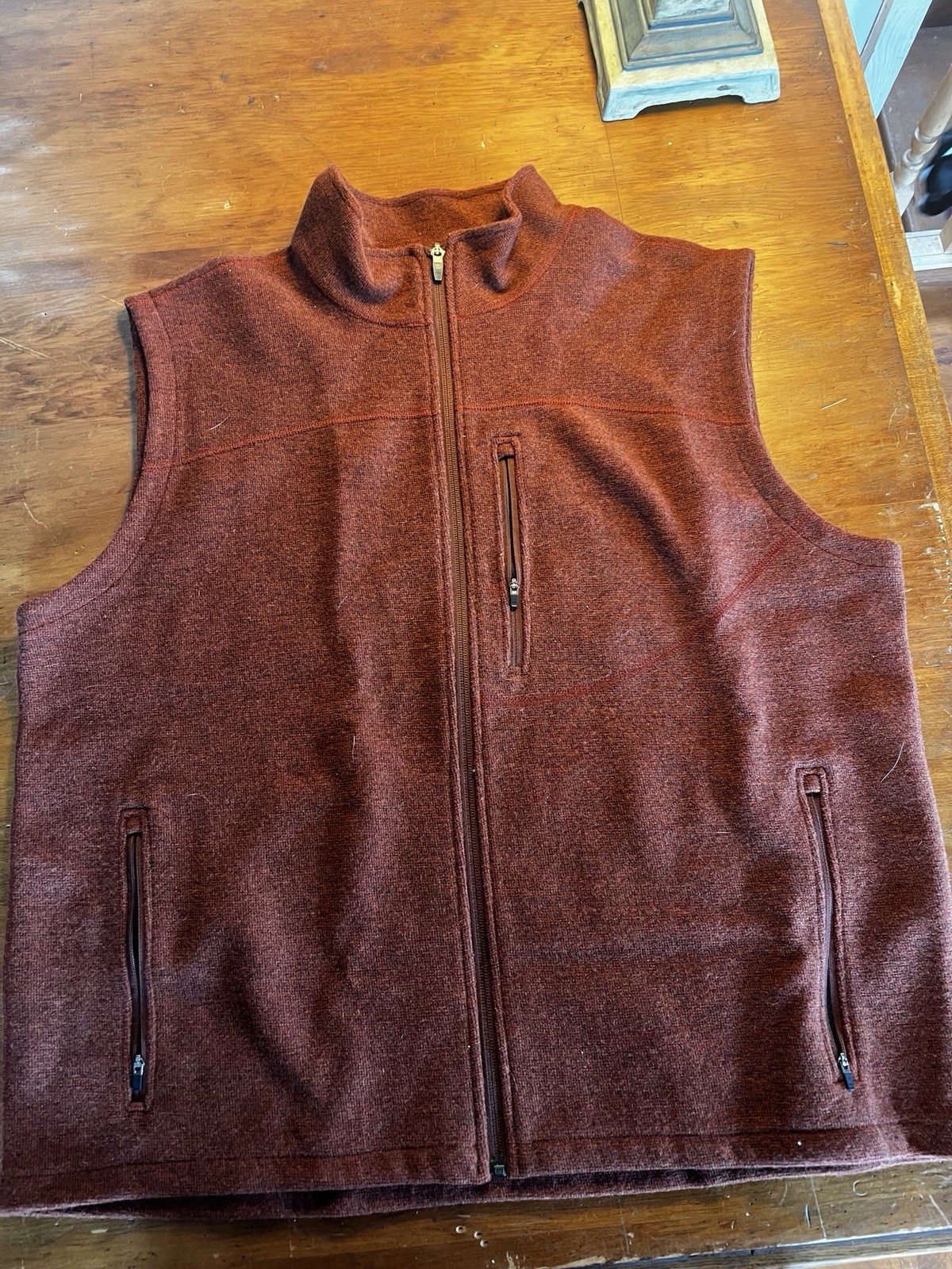 Ibex Men’s Full Zip Wool Vest, Brown, XXL, Stand-Up Collar, Zip Closure