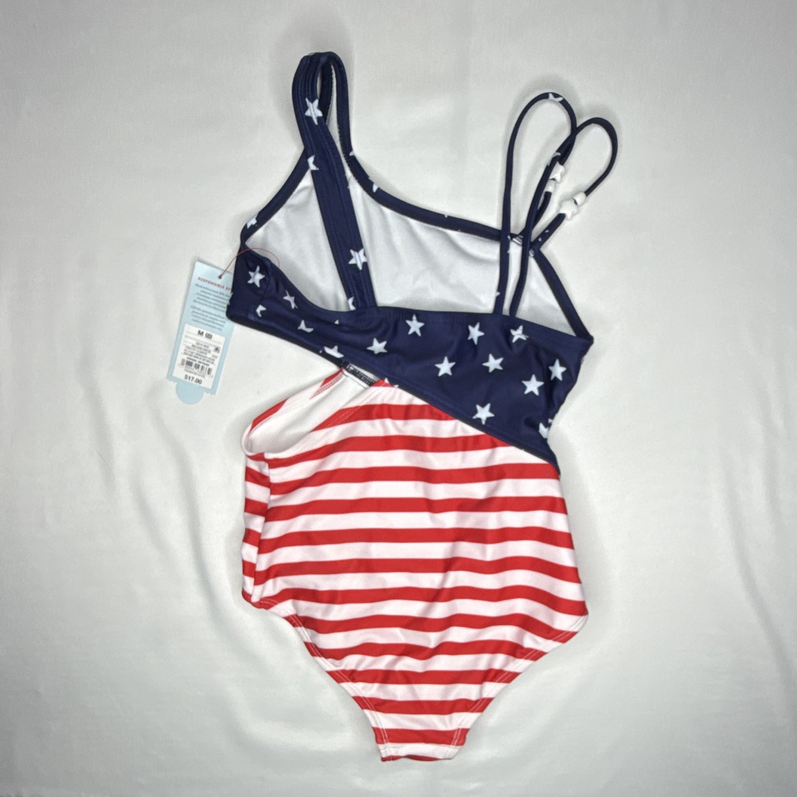 Cat & Jack Girls Blue/Red/White Patriotic Stars One Piece Swimsuit M (8) UPF 50+