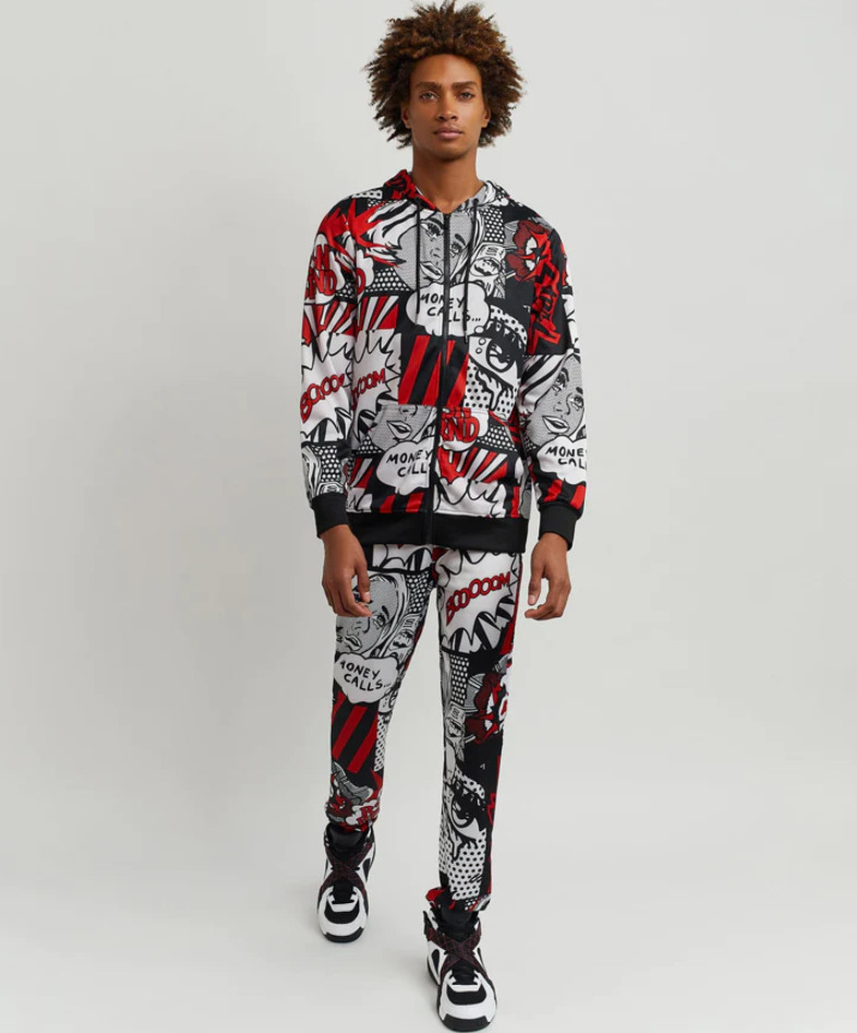 Reason Brand Money Calls Comic Print Track Set Tracksuit 2 Piece Set Size Large