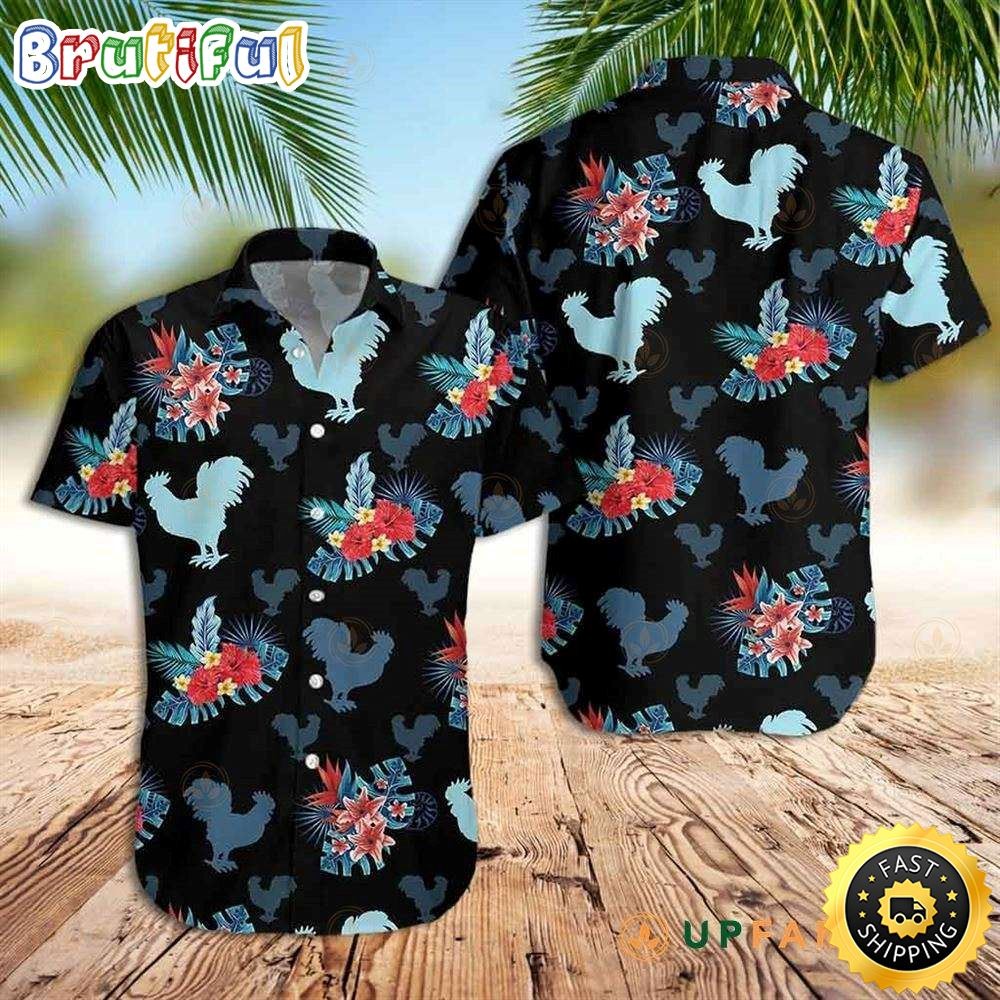 Rooster Hawaiian Shirt Rooster In Tropical Blue Hawaiian Shir