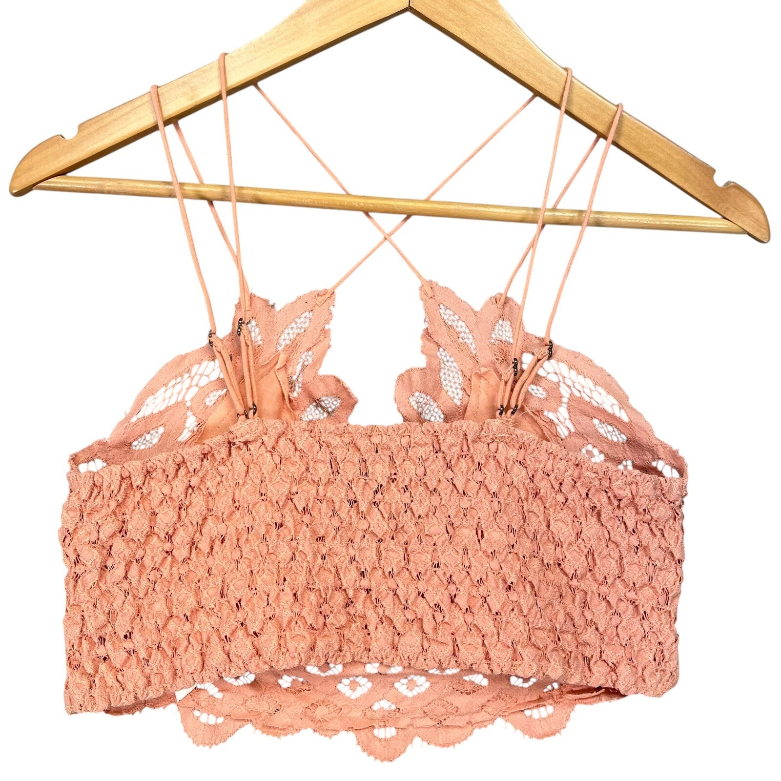 FP One Blush Lace Bralette Top Strappy Back Crochet Boho Festival Medium
