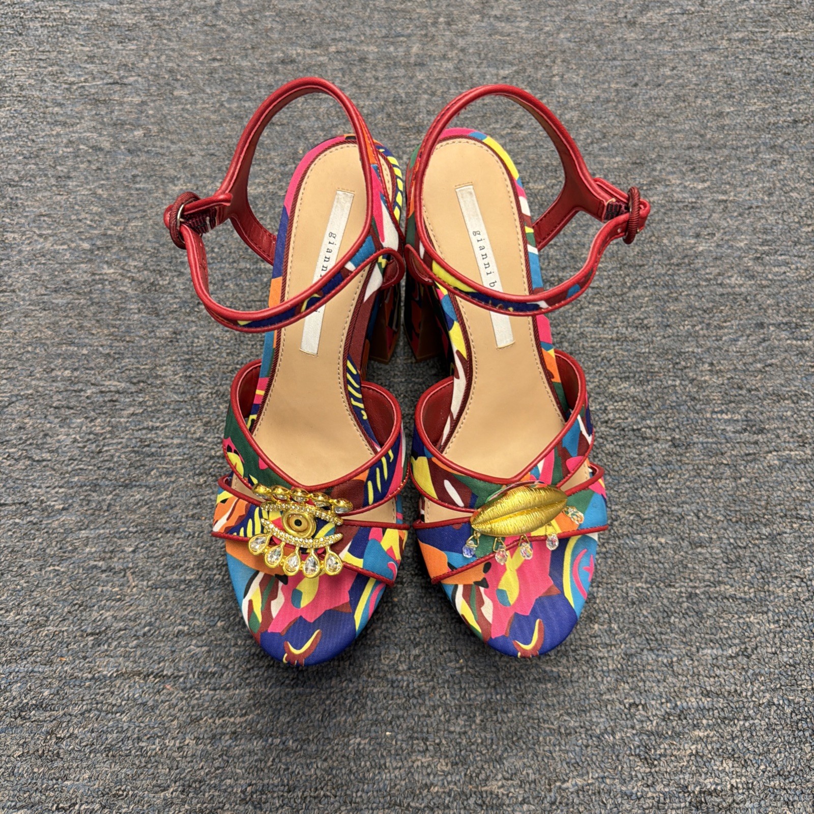 Gianni Bini Sz 8.5 Beaux Printed Whimsical Mismatch Platform Dress Sandals NWT