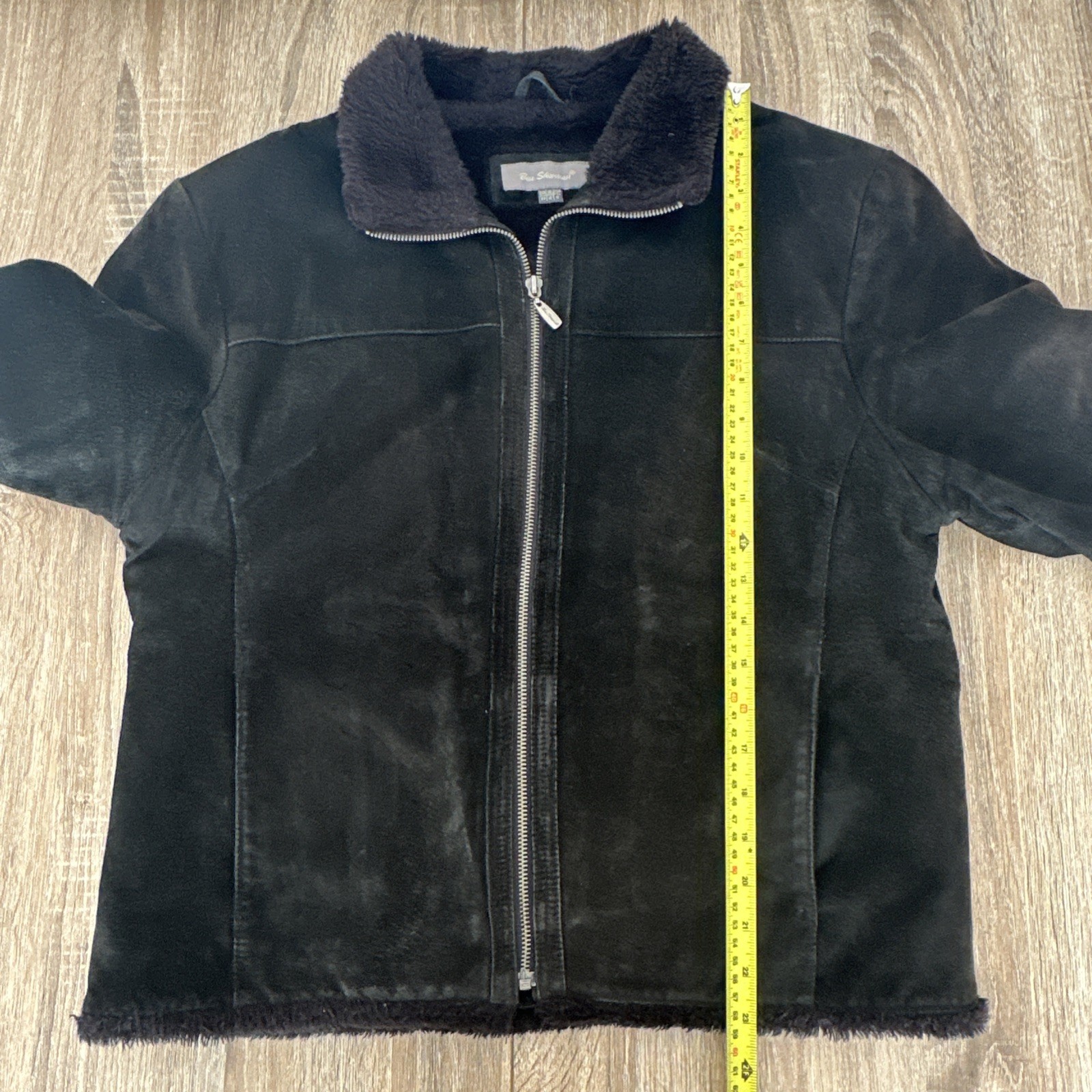 Ben Sherman Jacket Womens Black Size UK 16 XXL Suede Full Zip Fur Trim Vintage .