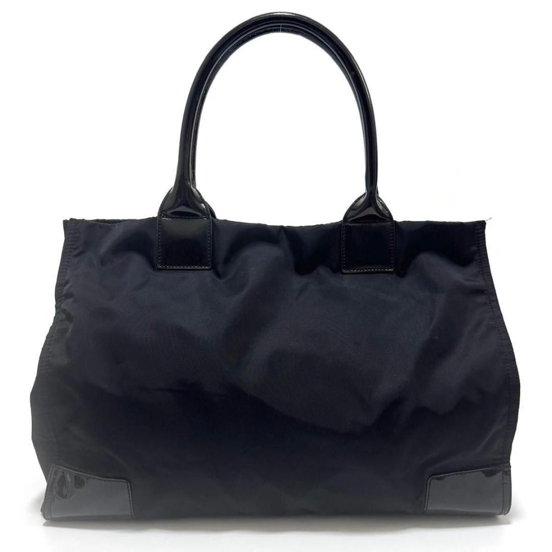 Tory Burch Ella Tote Bag Handbag Black Nylon Patent