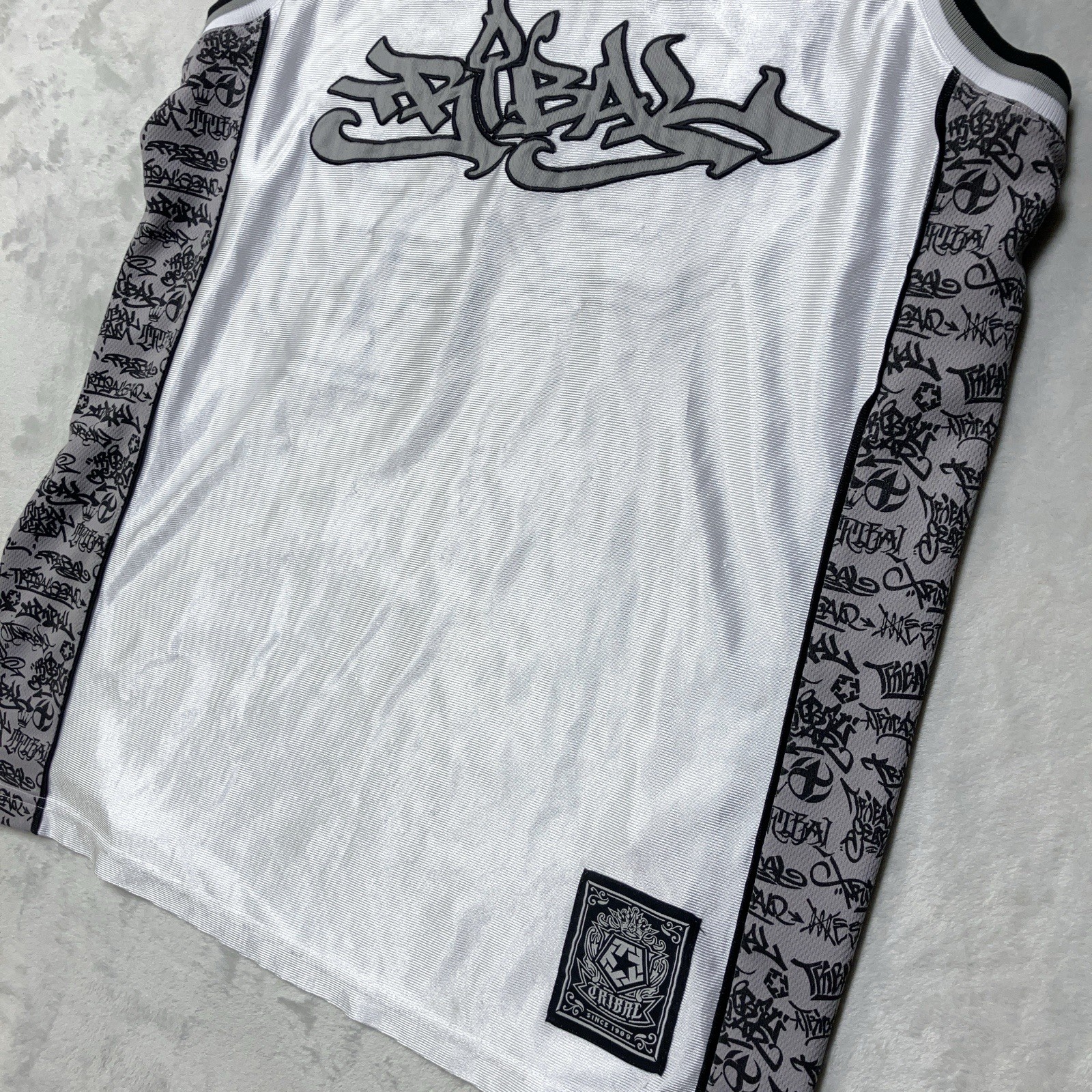 Vintage Tribal Gear Basketball Jersey Embroidered Graffiti Logo Dazzle Silky Y2K