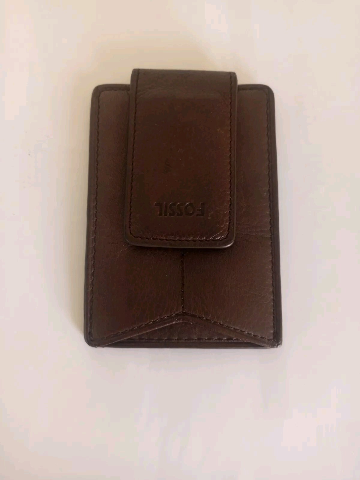 Vintage Fossil Brown Leather Magnatic Walet Business Cards Holder For Men Gift