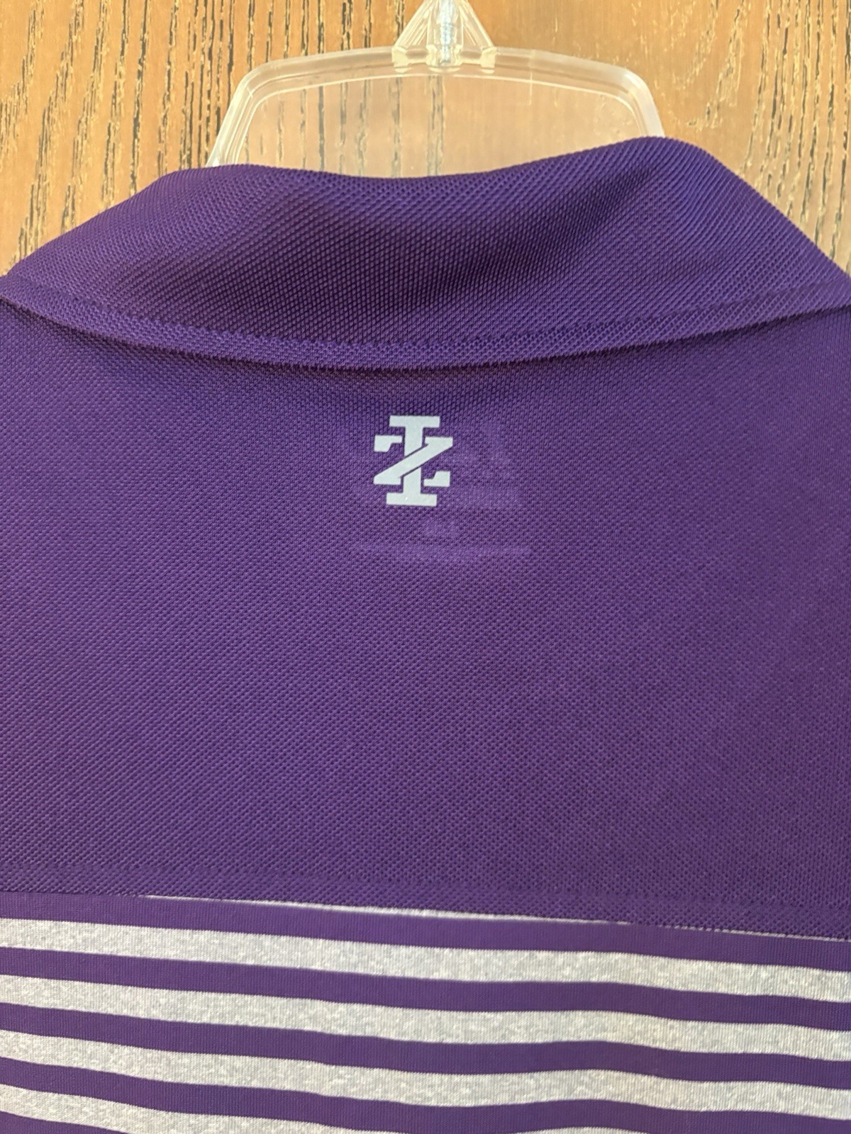IZOD Performx Golf Men’s L/G Polo Purple/Gray Striped SS Collared Logo Button