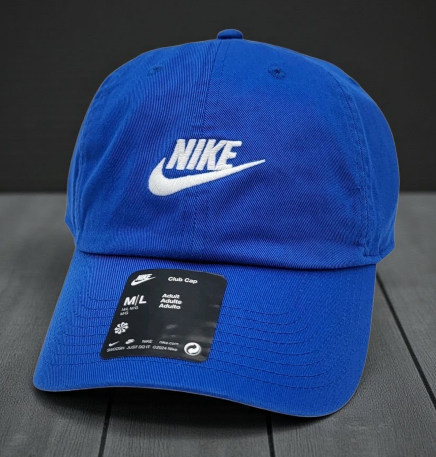 Nike Club Futura Wash Royal Blue Relaxed-Fit Strapback Size M/L Hat Cap NEW NWT