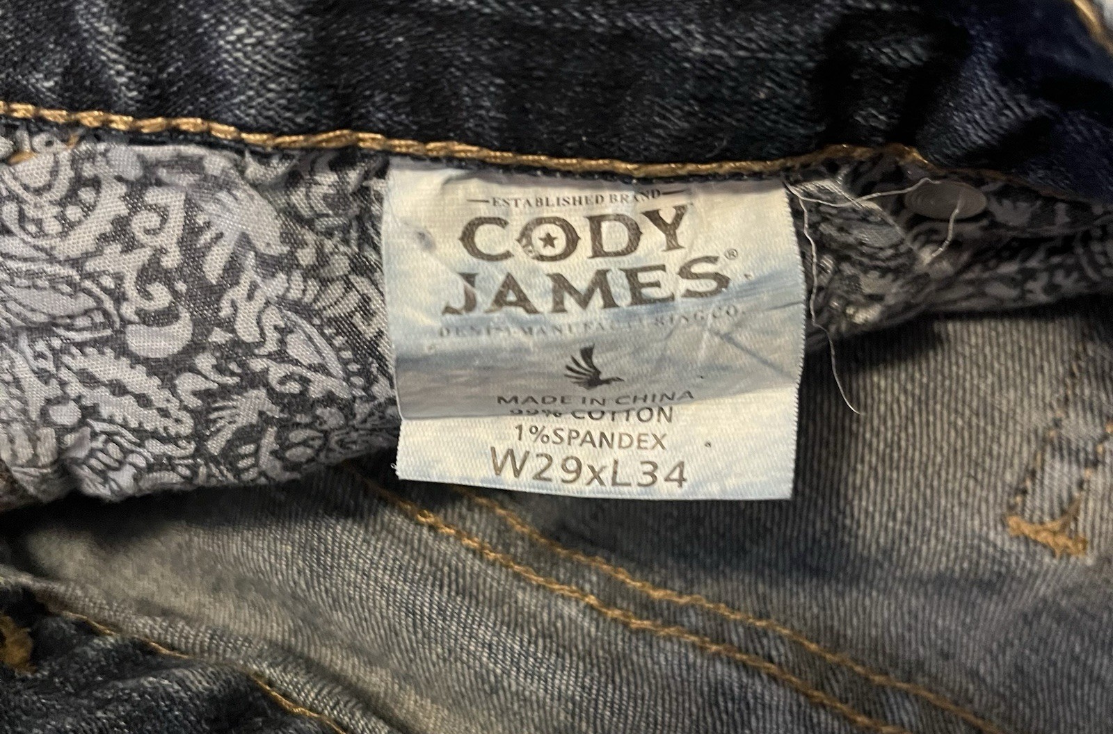 CODY JAMES 29×34 Men’s Straight Cotton Denim Blue Jeans 99% Cotton 1% Spandex