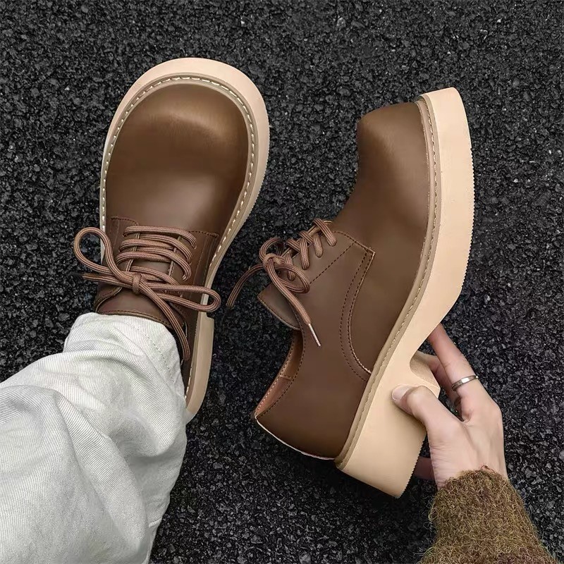 British Men’s Big Round Toe Platform Derby Leather Shoes Formal Extra Wide Foot