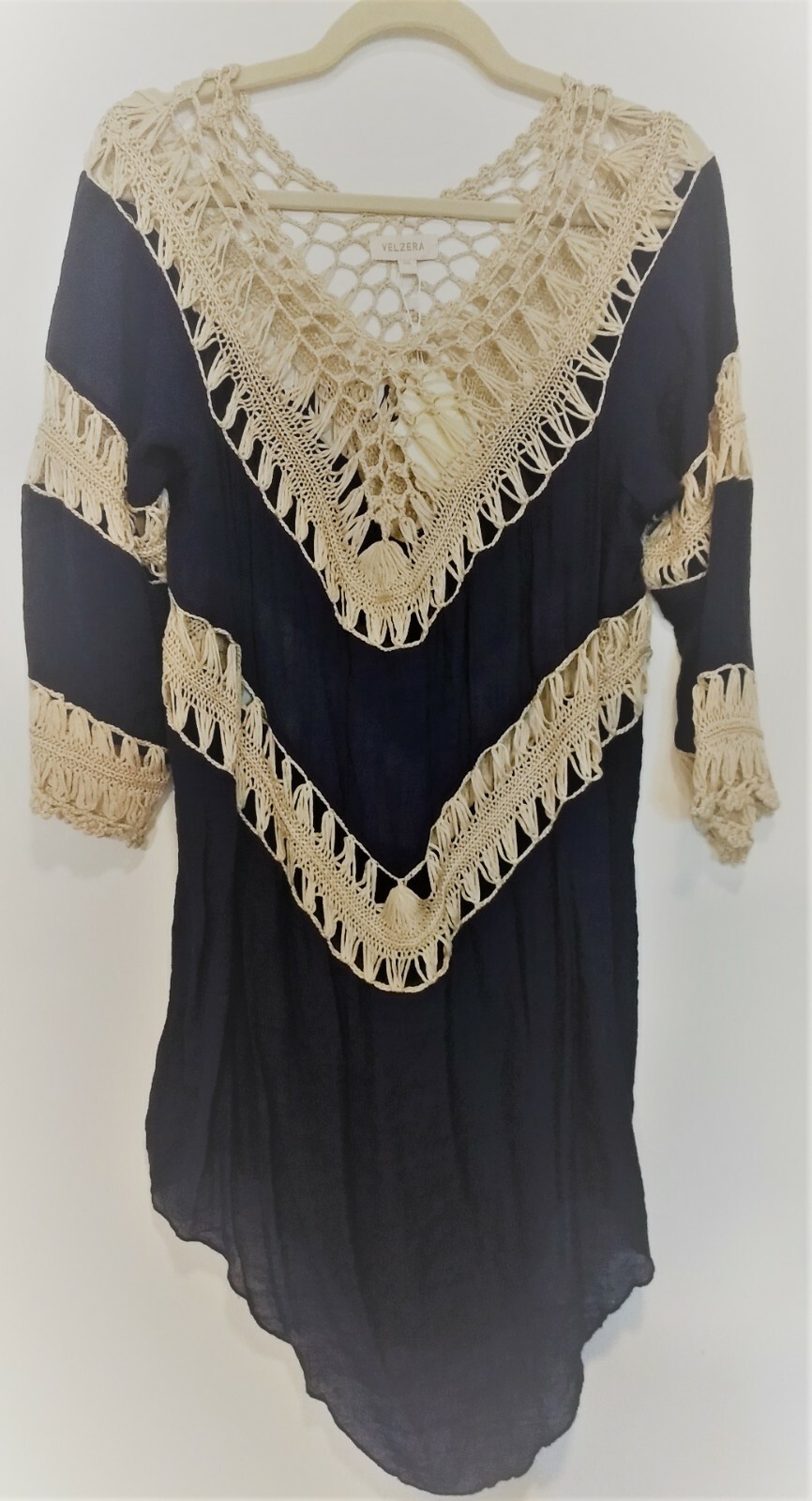 Velzera Women’s Navy Blue Pullover with Crocheting