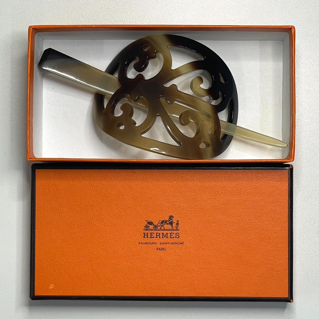 Hermes Rocaille Buffalo Horn Hairpin Length 14.5cm Body W8.0cm H7.0cm With Box