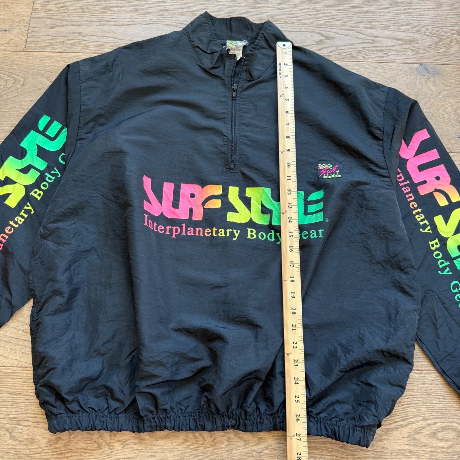 Vintage Surf Style Interplanetary Body Gear Windbreaker Black Neon 90s OSFA