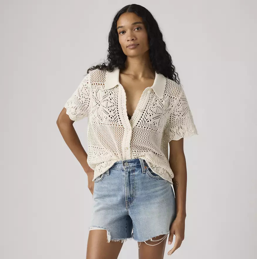 Levi’s Susanna Floral Crochet Shirt – Pristine – White NEW