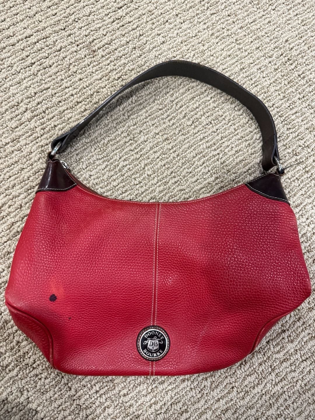 Vintage Dooney & Bourke All-Weather Leather Pebbled Hobo Shoulder Bag in Red