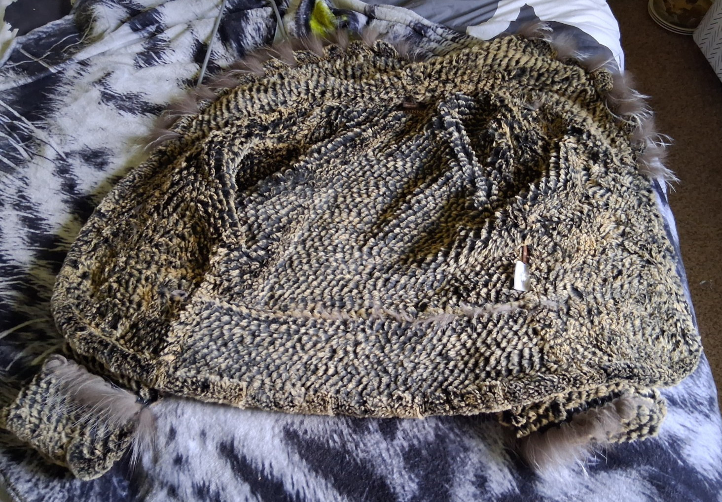 Real fur jacket, womens size small, rabbit body and lining fox trim.