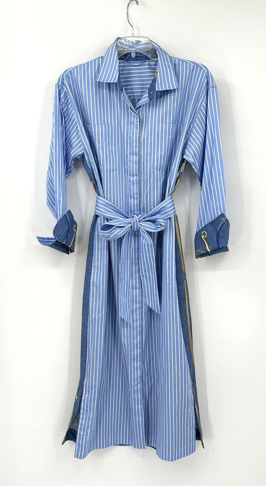 J MCLAUGHLIN quince dress equestrian blue MEDIUM midi country club preppy stripe