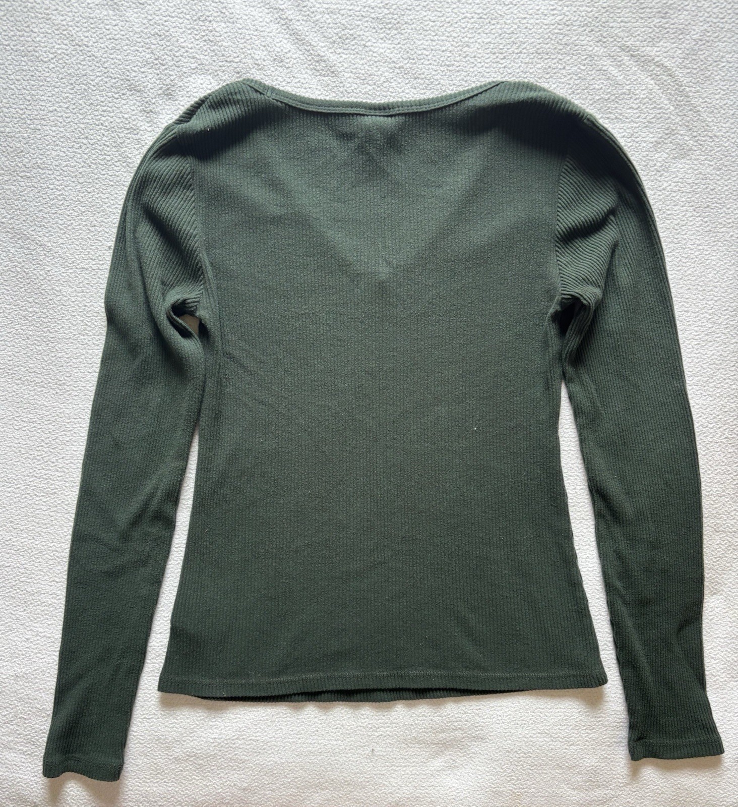 Old Navy Green Ribbed Texture Fitted V Neck Long Sleeve Top
