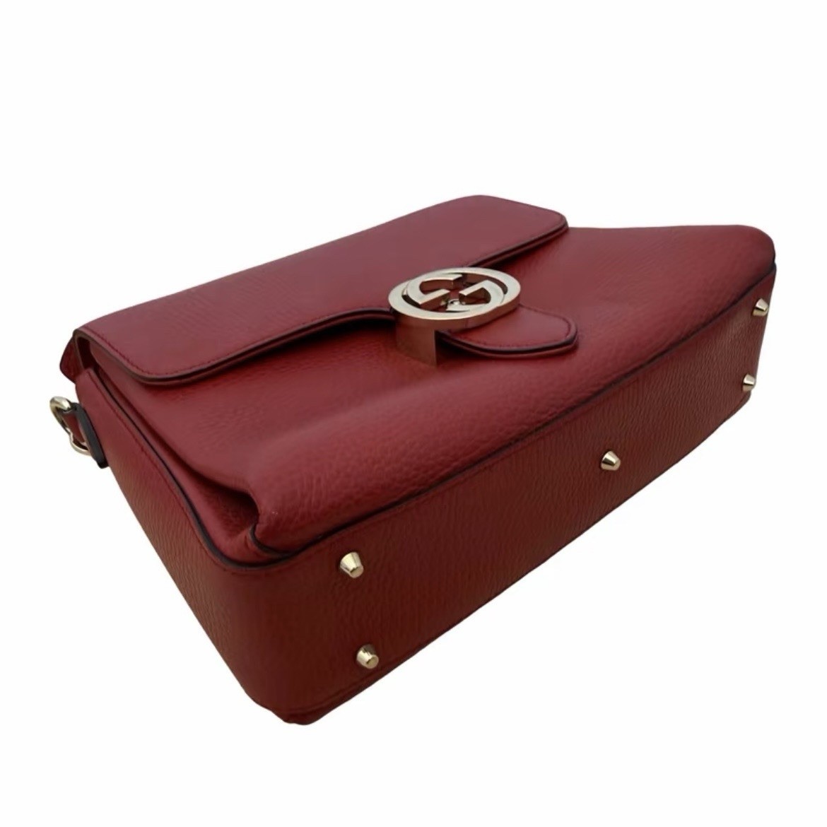 Authentic GUCCI GG Dollar Calfskin Interlocking Top Handle Shoulder Bag Red