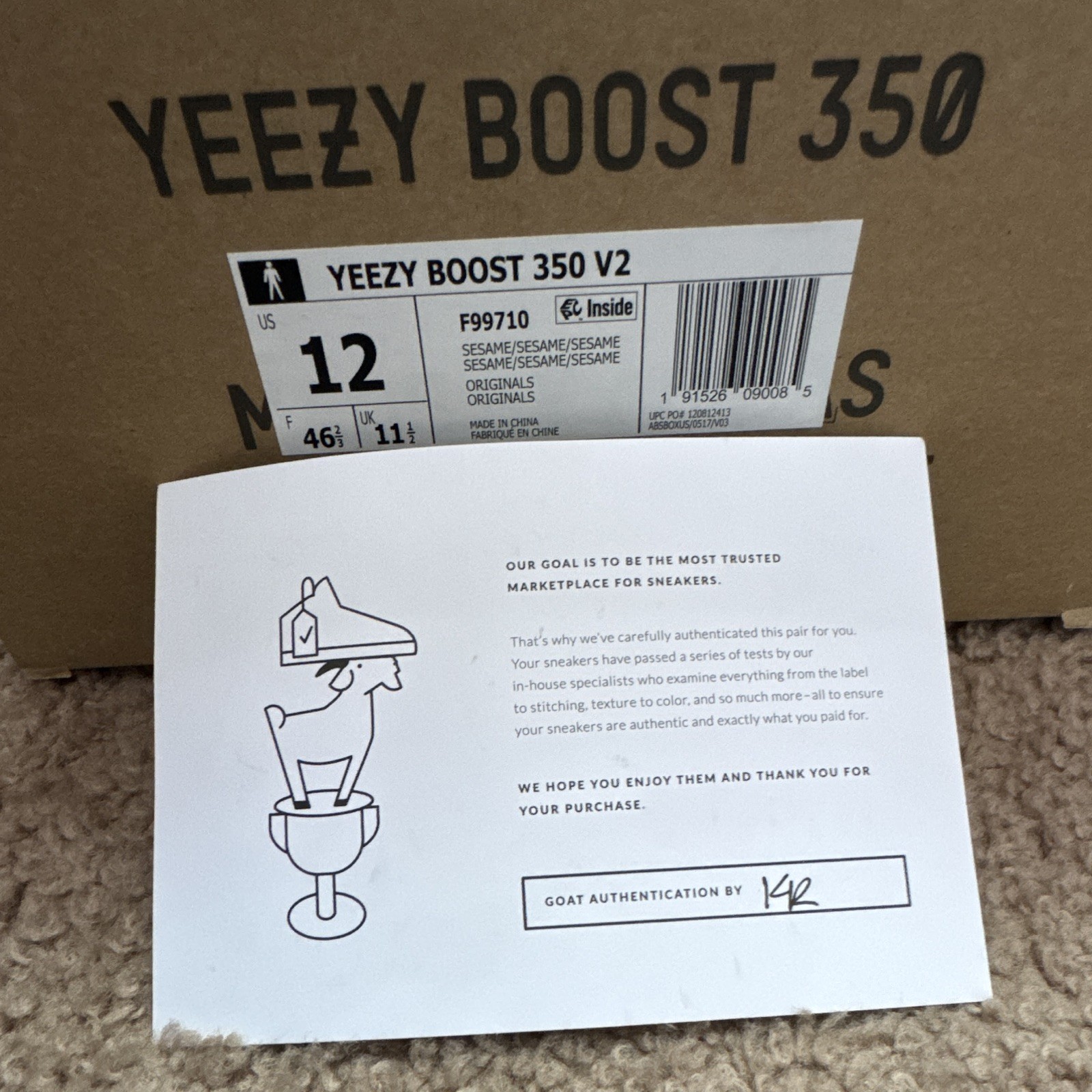 adidas Yeezy Boost 350 V2 Sesame Low Top Primeknit Sneaker F99710