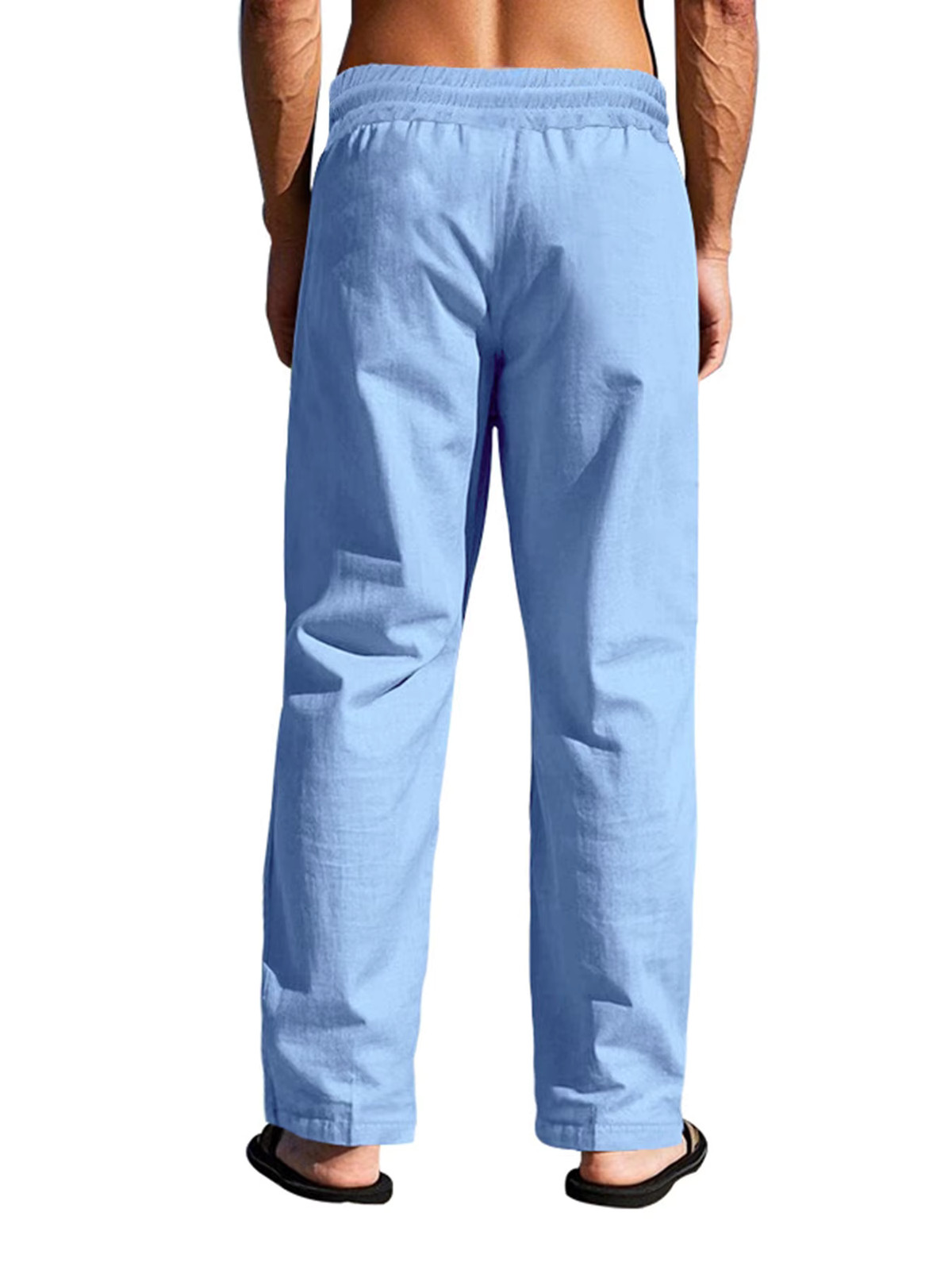 Men’s Casual Elastic Waist Summer Solid Beach Pants Straight Trousers Gift