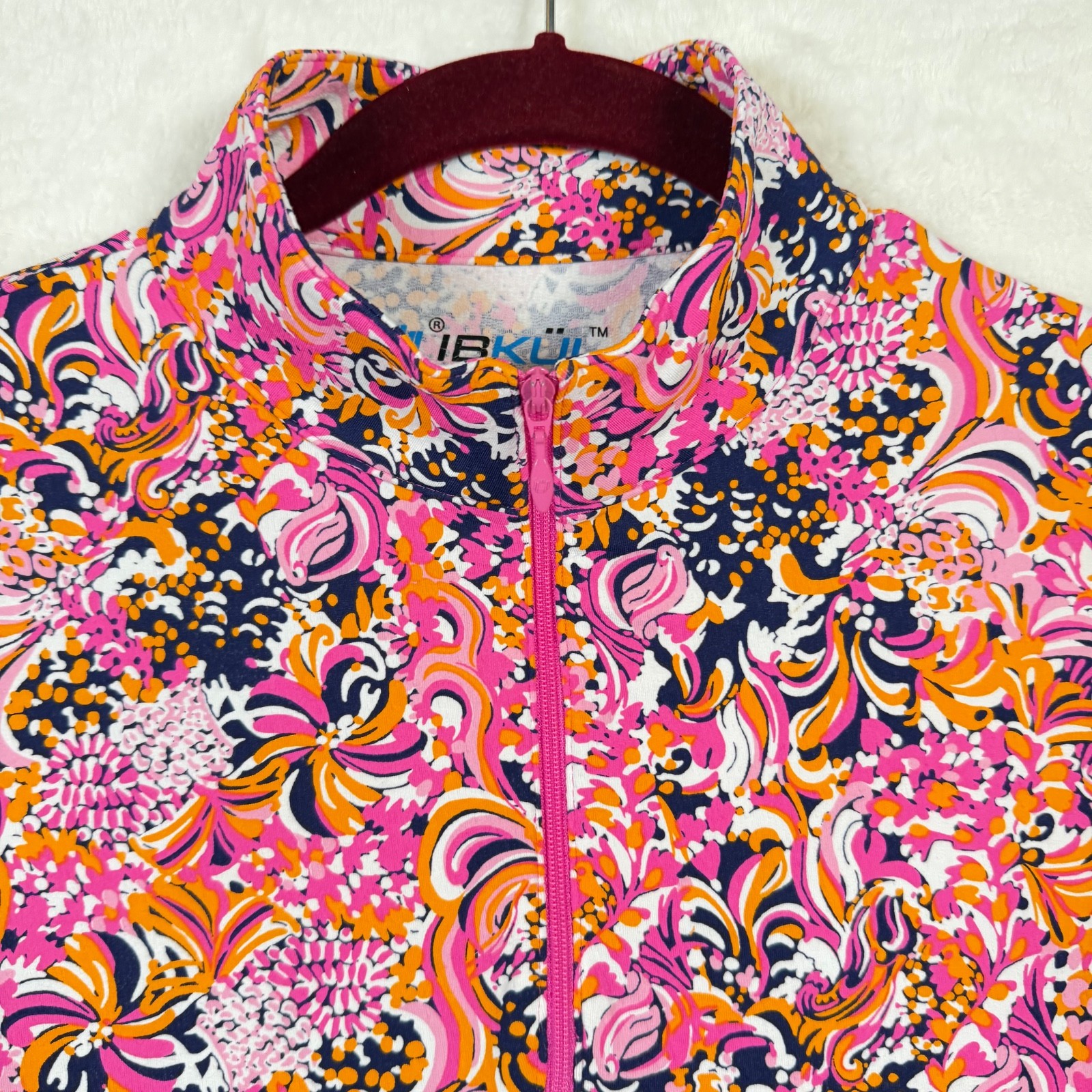 IBKUL 1/4 Zip Golf Top Women’s M Pink Orange Floral Geo UPF 50+ Cooling Shirt