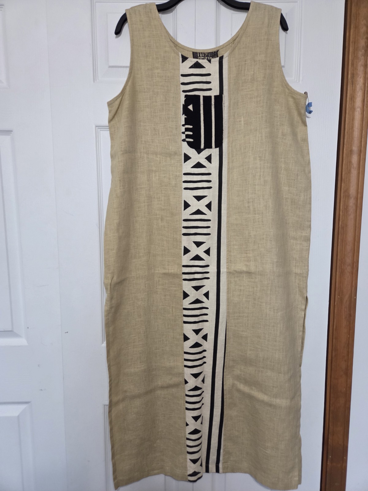 Vintage My Tribe Sleeveless Linen Maxi Dress African Theme Size Medium EC
