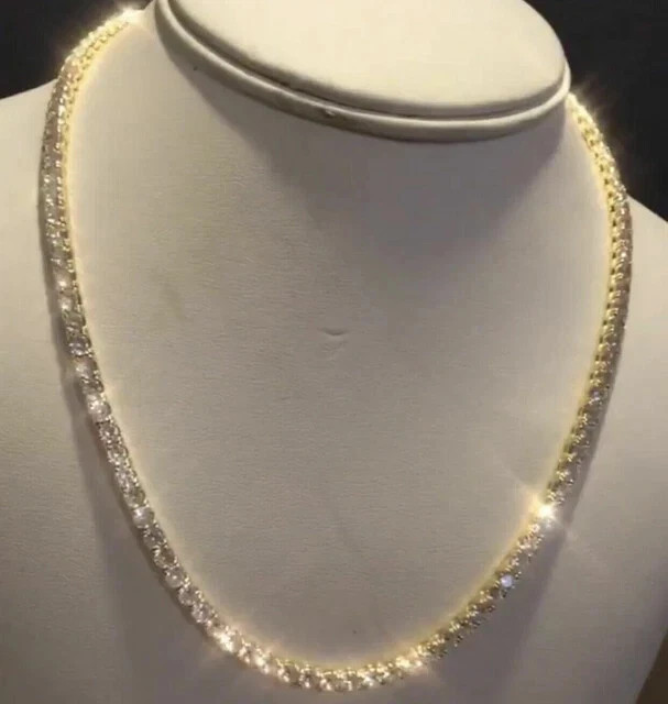 4MM 18″ In 20Ct Solid Round Cut Diamond Tennis Necklace 14K Yellow Gold Finish