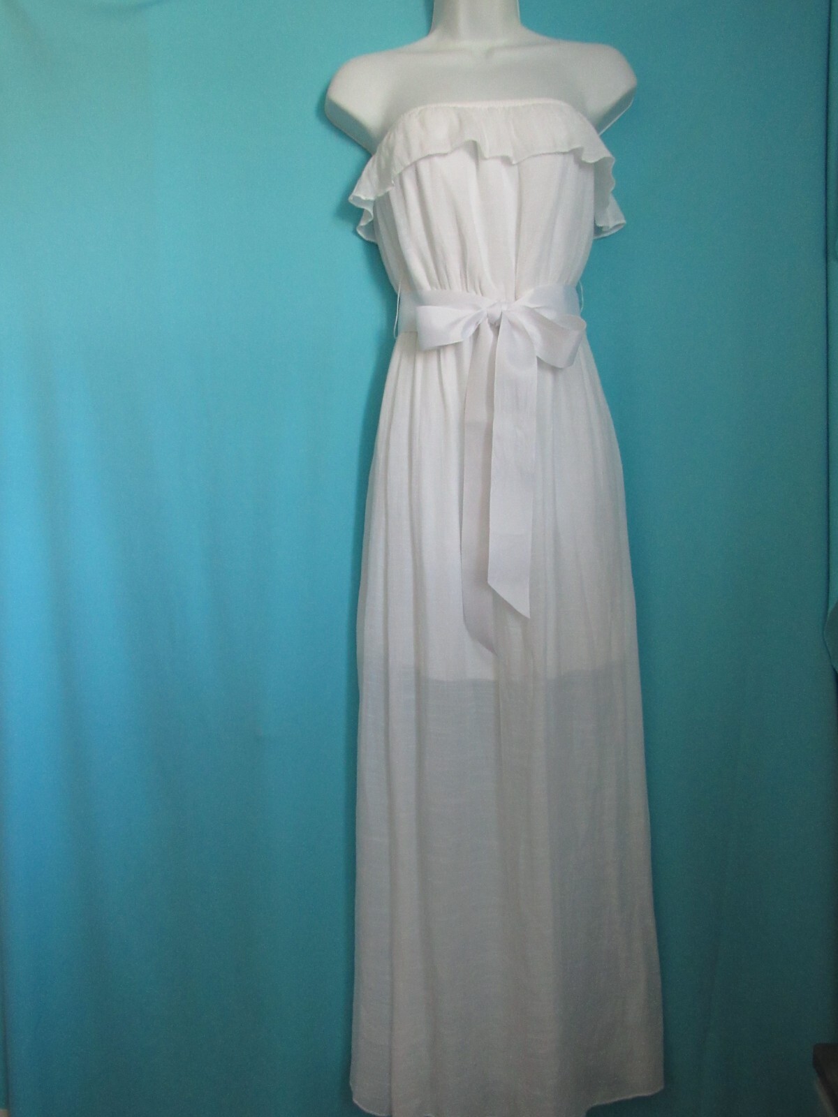 Trixxi ~ White Strapless Maxi Sundress Ribbon Belt ~ M Excellent!
